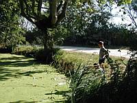 Alex thinking of jumping into the pond