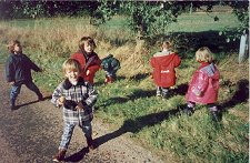 Marching in the orchard at Garbriella's