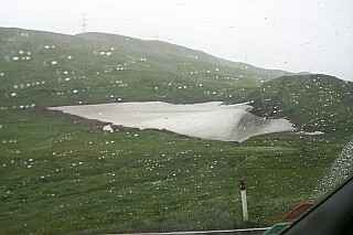 An ice field in a mountain pass