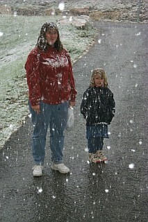 Snow coming down fast and sticky